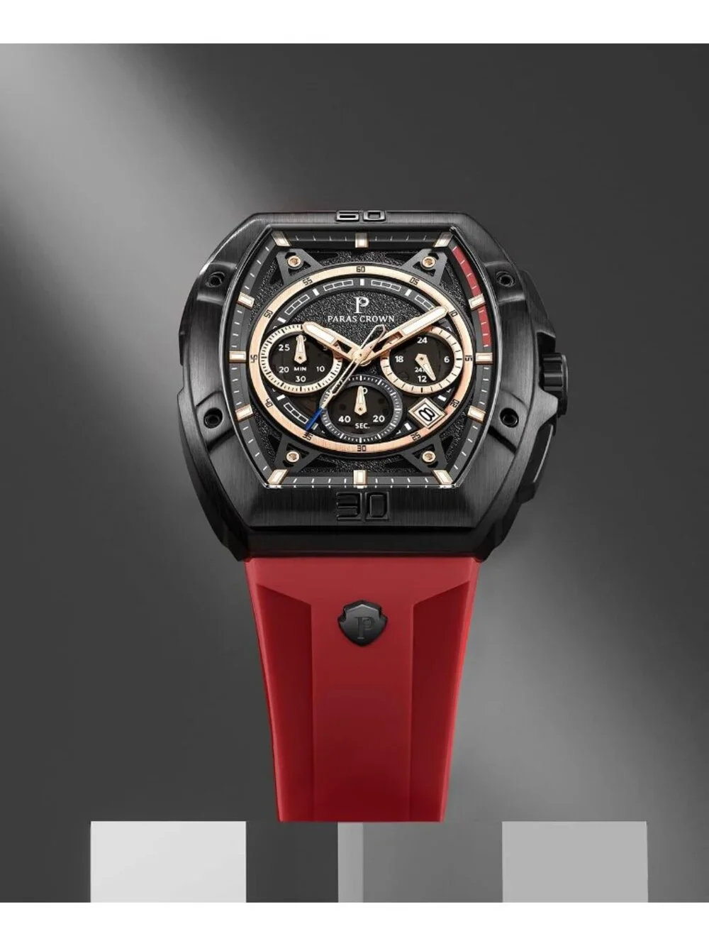 Men's Red Fashion 5ATM Waterproof Quartz Luxury Chronograph Analog Wrist Watches